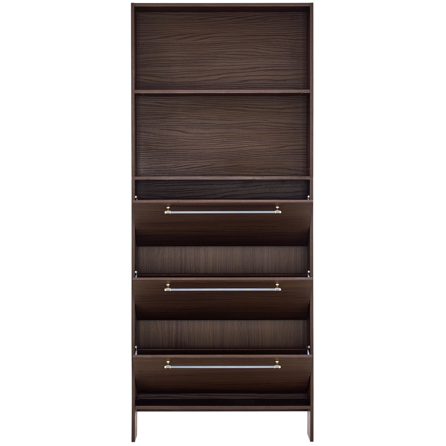 12 Pair Shoe Organizer, Narrow Shoe Cabinet With 3 Flip Drawers, 78.75 Tall Shoe Rack With Open Shelves And Storage, For Entryway Hallway, Porch, Living Room - Walnut