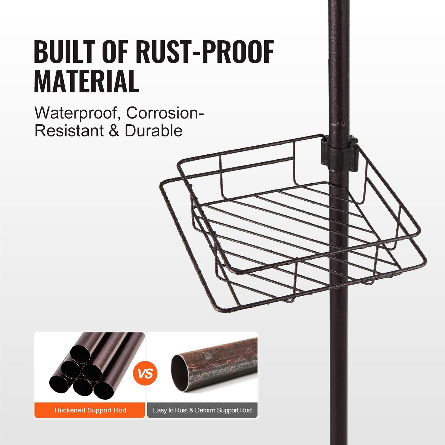 Shower Corner Caddy Tension Pole, 42" To 114" High, Multi-Functional Shower Tension Pole With Strong Load-Bearing Tray, Rust-Proof Easy-to-Install Tension Pole, Fit For Bathroom & Washroom