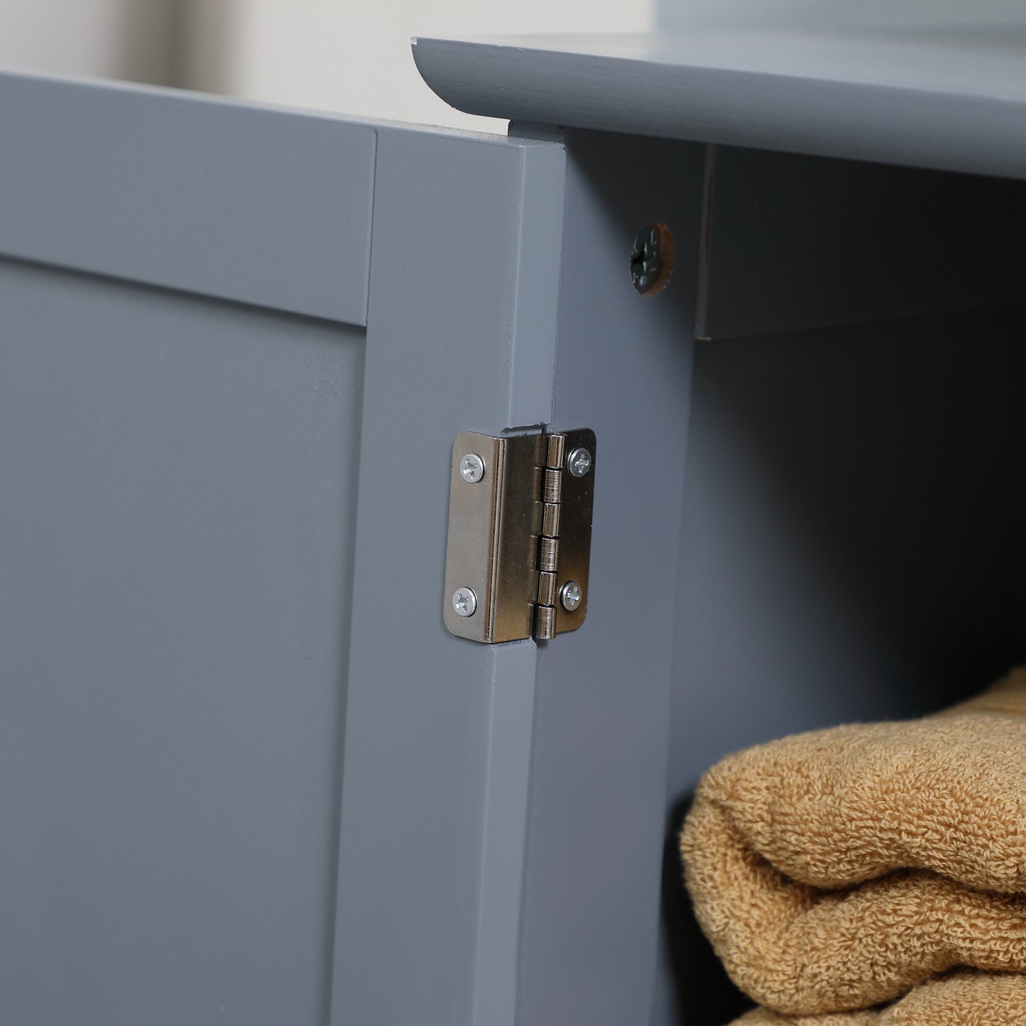 Under Sink Bathroom Cabinet, Pedestal Sink Storage Cabinet with 2 Doors, Shelf and U-Shape, Gray