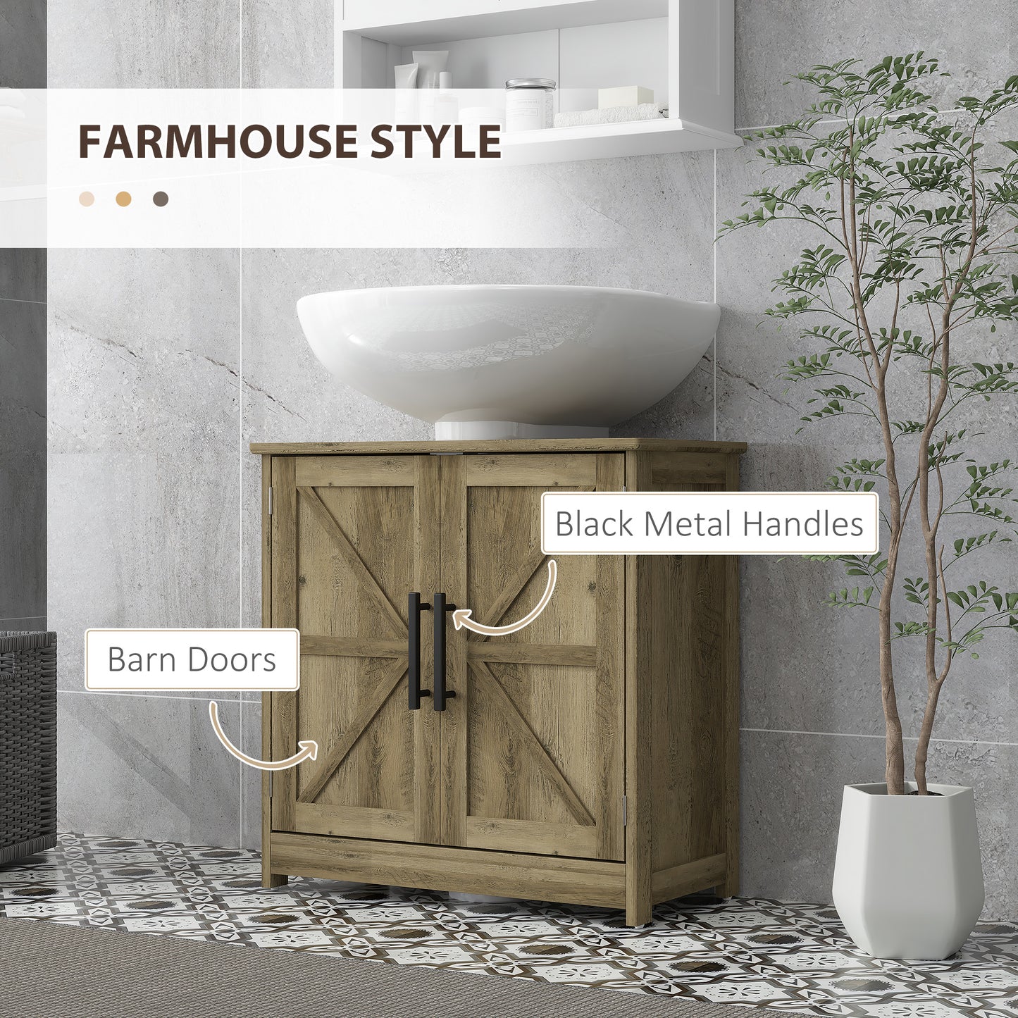 Farmhouse Pedestal Sink Storage Cabinet, Bathroom Sink Cabinet With 2 Barn Doors And Adjustable Shelf, Light Gray