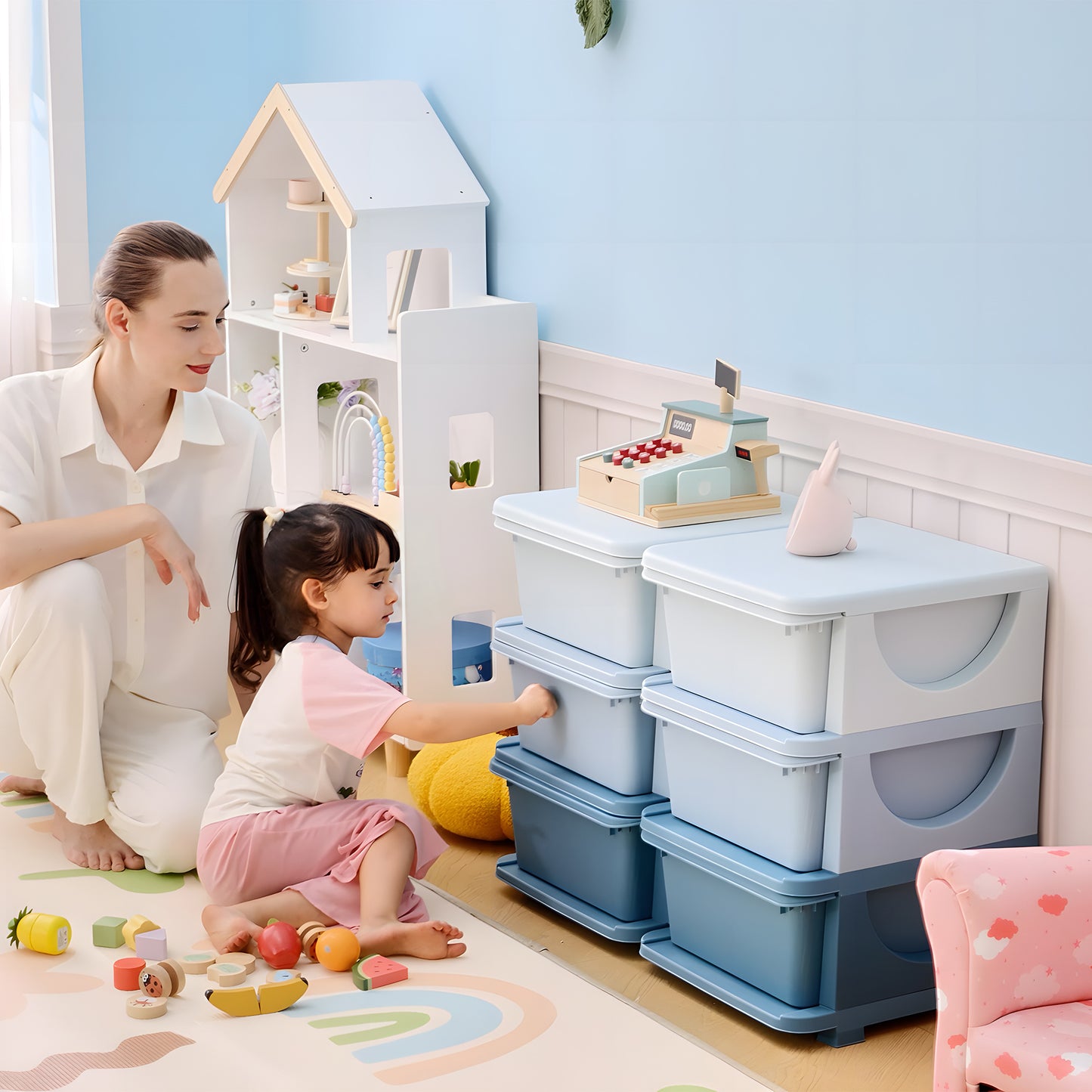 3 Tier Kids Storage Unit, Toy Organizers and Storage with 6 Drawer Chest for Kids Bedroom Nursery Kindergarten Living Room for Boys Girls Toddlers, Blue