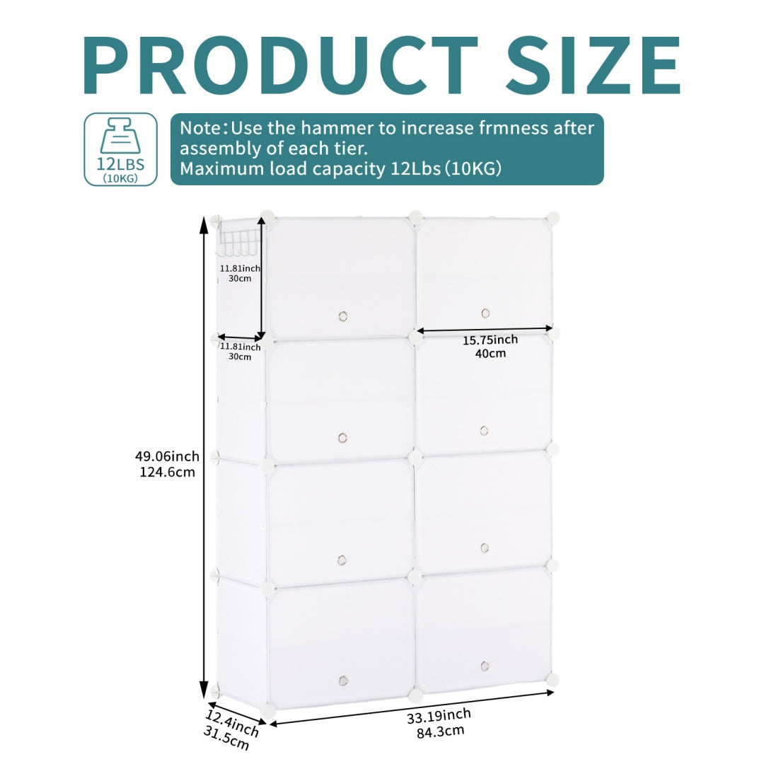 Shoe Rack Storage Cabinet, 8-layer Shoe Storage Cabinet With Door, Stackable And Detachable Shoe Storage Cabinet