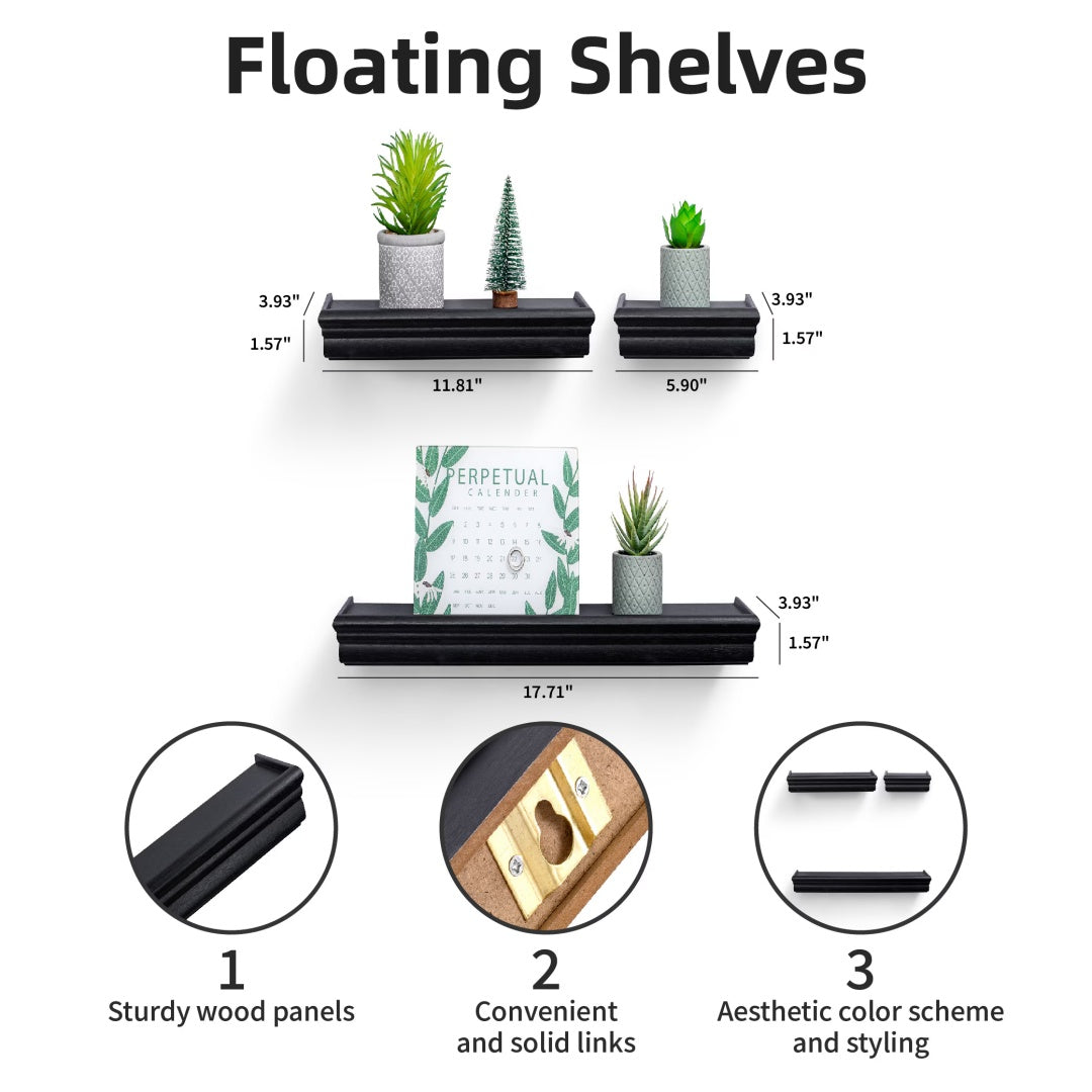 Floating Shelves  17.9 Wall Mounted Wood Shelves For Bathroom, Bedroom, Living Room, Kitchen, Hanging Shelf For Books Storage Decor With Invisible Brackets, Brown