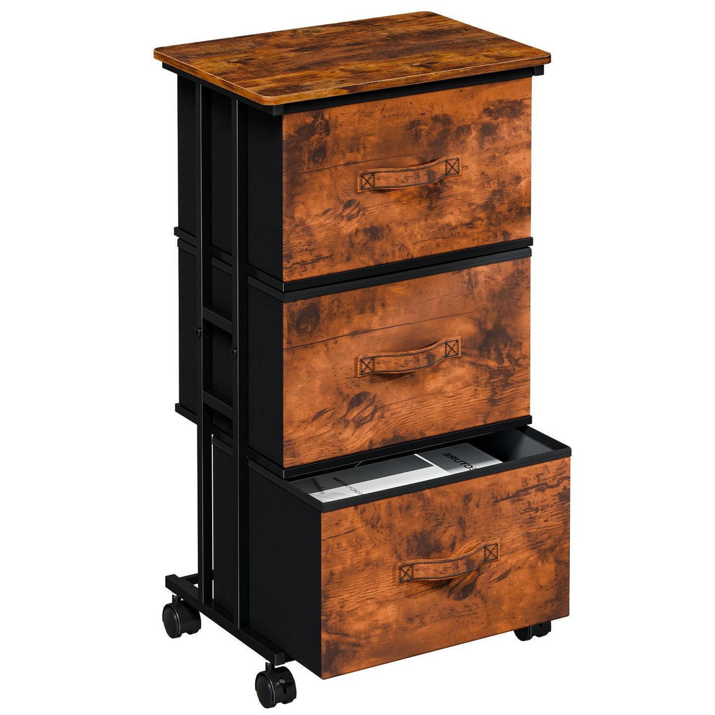 Bedroom Three-drawer Dressing Table With Wheels, Fabric Storage Cabinet With Detachable Fabric Drawers, Organizing Box