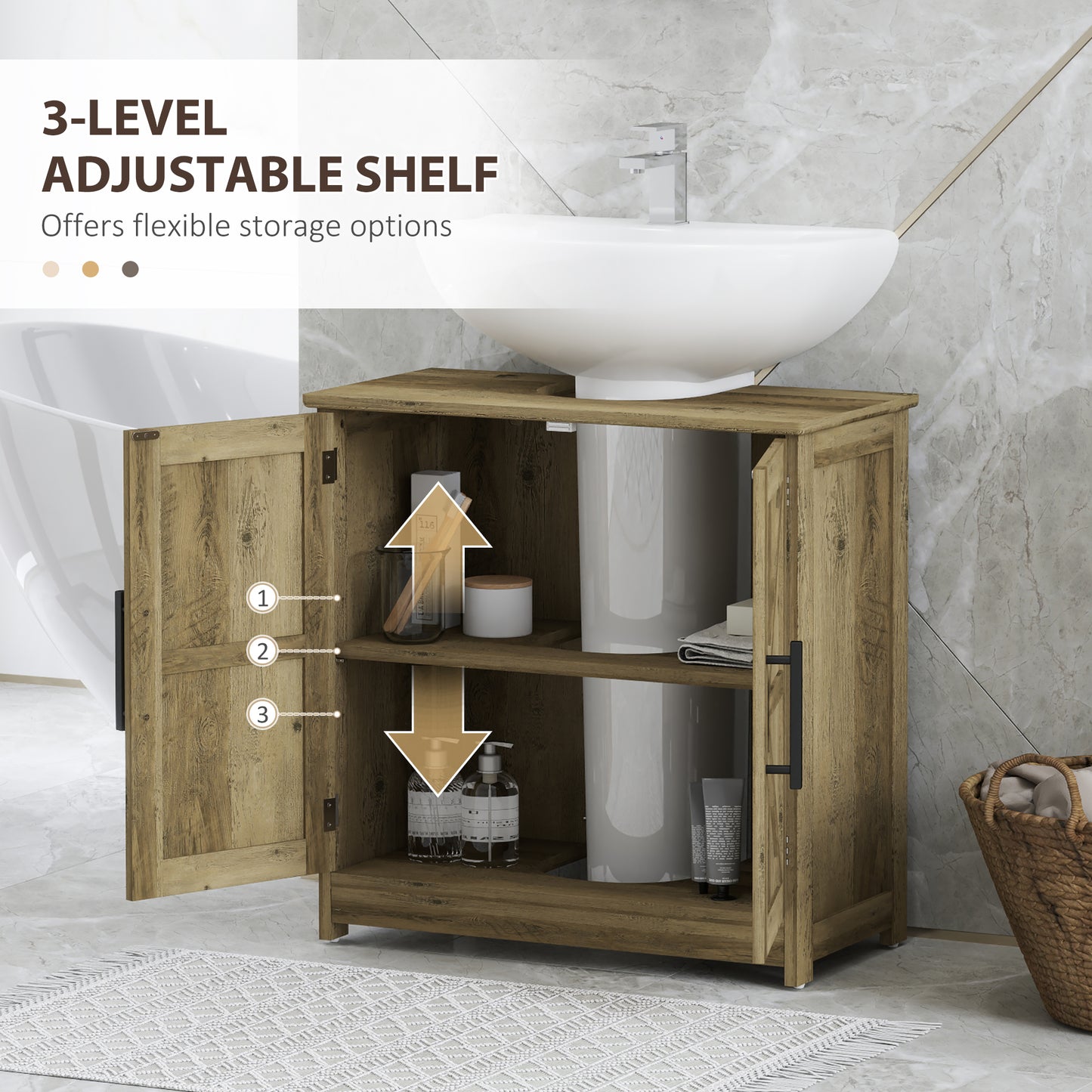 Farmhouse Pedestal Sink Storage Cabinet, Bathroom Sink Cabinet with 2 Barn Doors and Adjustable Shelf, Light Gray