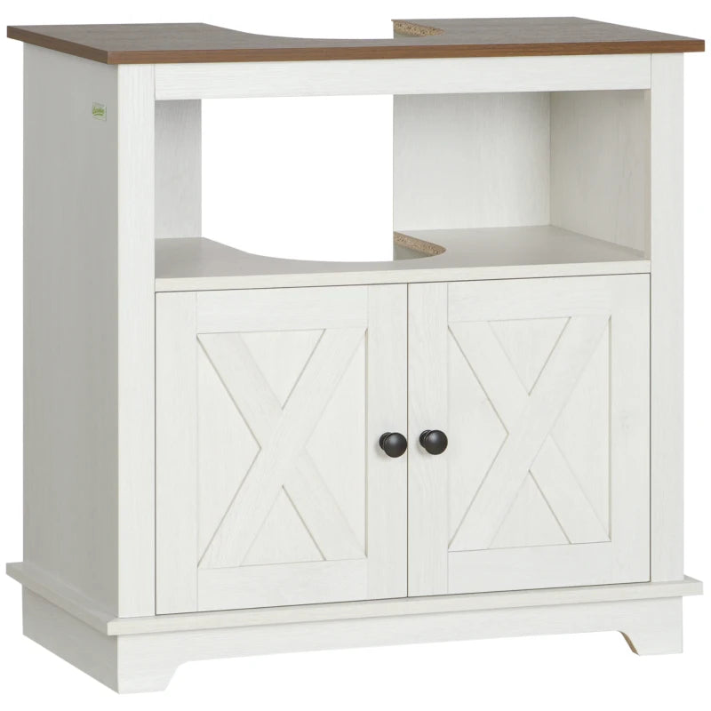 Kleankin Modern Farmhouse Bathroom Sink Cabinet, Pedestal Sink Storage Cabinet With Double Doors And Shelves, White