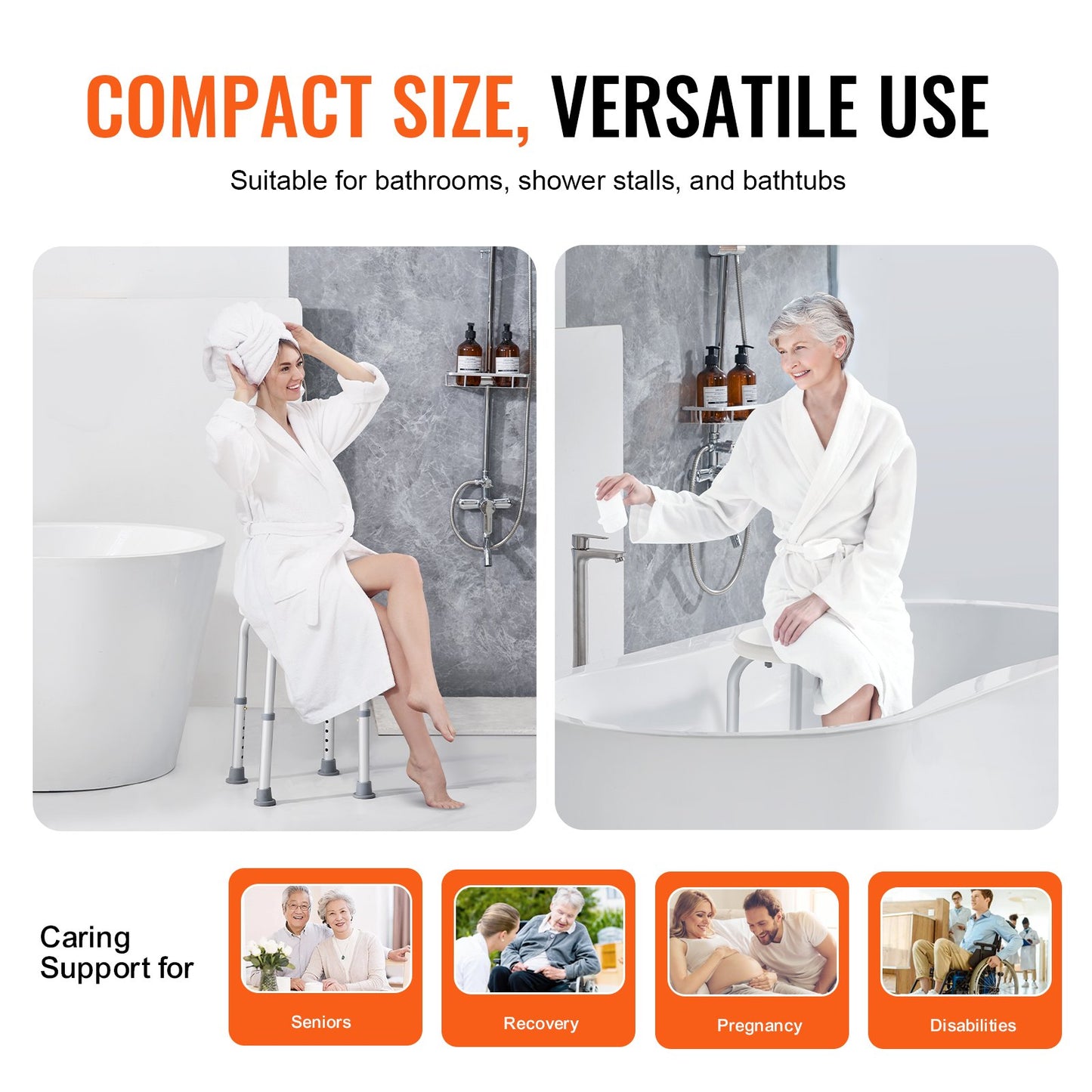 Shower Chair For Inside Shower, Adjustable Height Shower Stool, Non-Slip Bench Bathtub Seat Stool For Elderly Disabled Adults Handicap, 300 Lbs Capacity