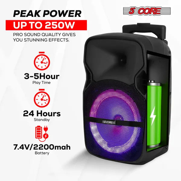 5 Core Party Speaker W Microphone 2Pc 400W Rechargeable Bluetooth Loud PA DJ Karaoke System W Stand