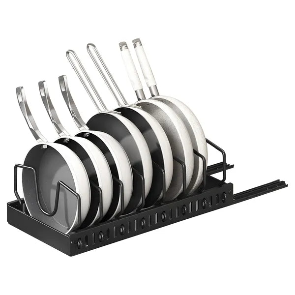 Under Cabinet Pots & Pans Organizer – Adjustable Sliding Kitchen Storage Rack