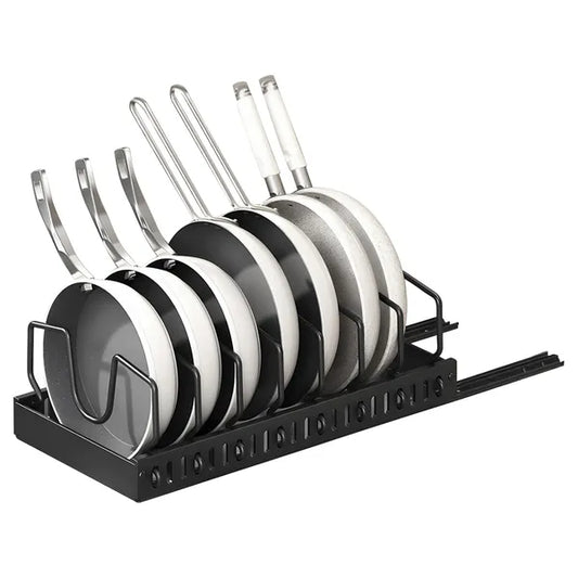 Under Cabinet Pots & Pans Organizer – Adjustable Sliding Kitchen Storage Rack