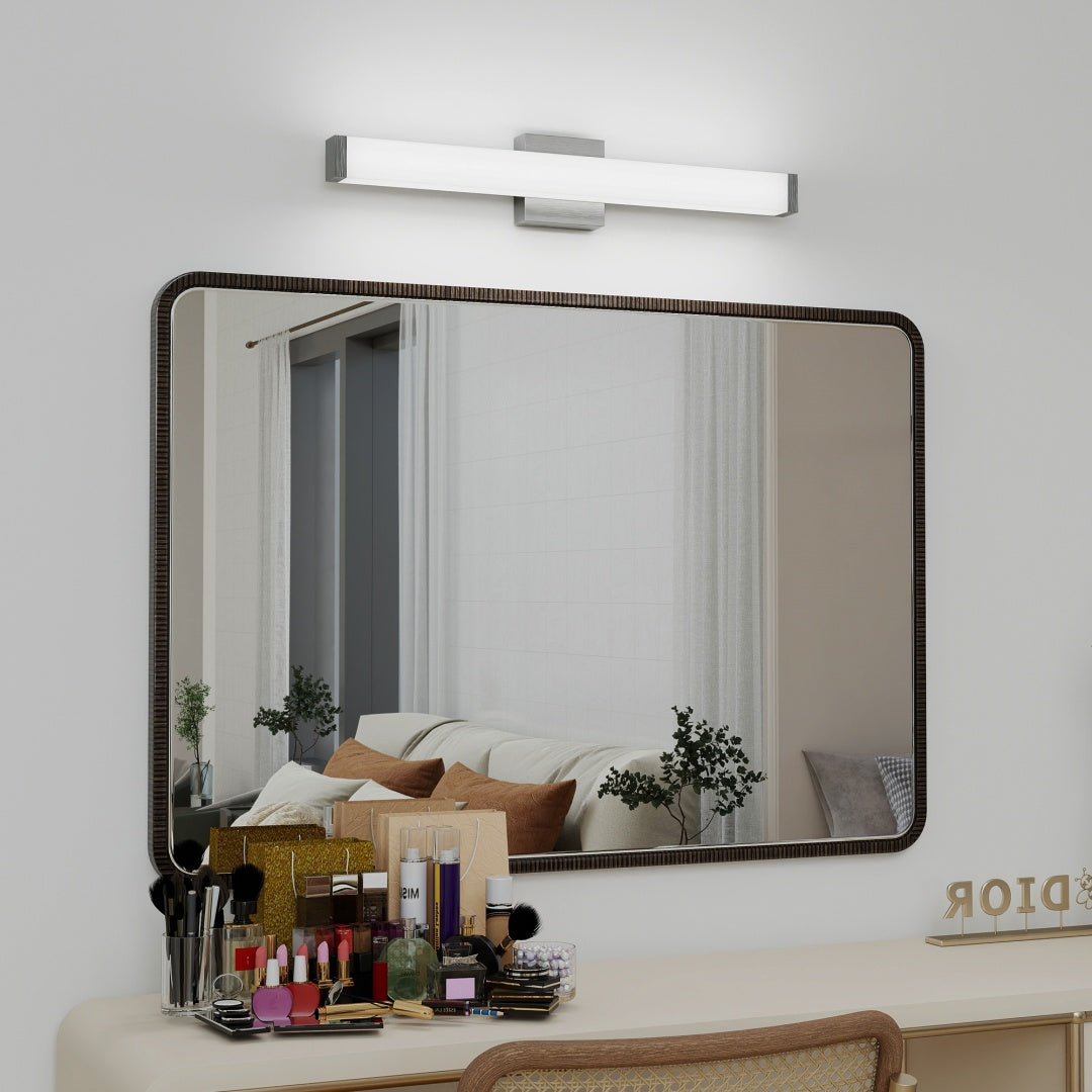 Bathroom Vanity Light Brushed Nickel Square LED 25 Inch 14W 6000K Cool White Light Wall Bar Lighting Fixtures Over Mirror -Brushed Nickel, 25in