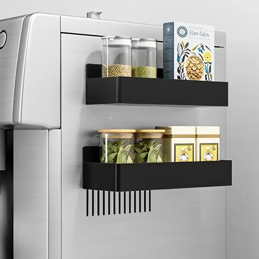 2pcs Multi Purpose Magnetic Plastic Kitchen Shelf Suit, Wall Mounted Durable Condiment Rack