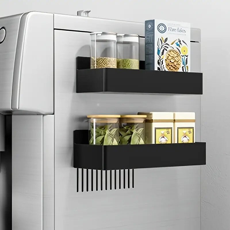 2pcs Multi Purpose Magnetic Plastic Kitchen Shelf Suit, Wall Mounted Durable Condiment Rack