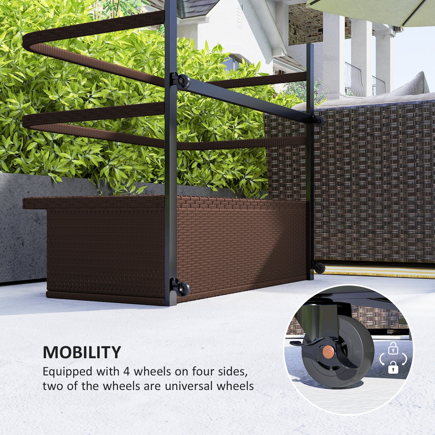 PE Rattan Pool Float Storage Organizer With Wheels, Brown