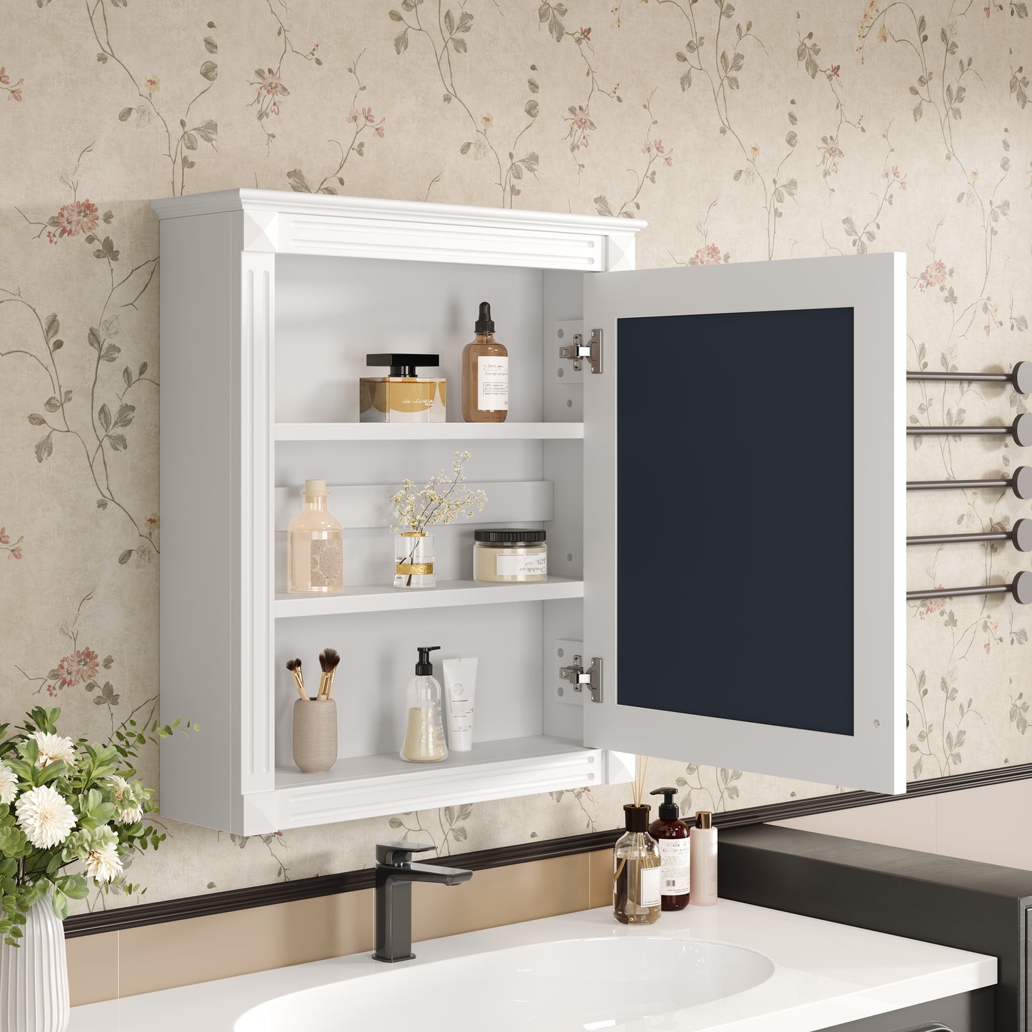 24'' X 27'' Wall Mounted Bathroom Storage Cabinet With Mirror, Medicine Cabinet With Height Adjustable Shelf, Over The Toilet Space Saver Cabinet