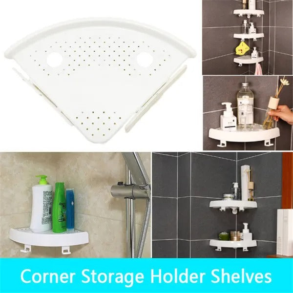 Bathroom Wall Corner Shelf Organizer  Kitchen Corner Storage Rack Non-Marking Shelf With Hooks