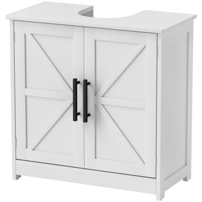 Farmhouse Pedestal Sink Storage Cabinet, Bathroom Sink Cabinet With 2 Barn Doors And Adjustable Shelf, White