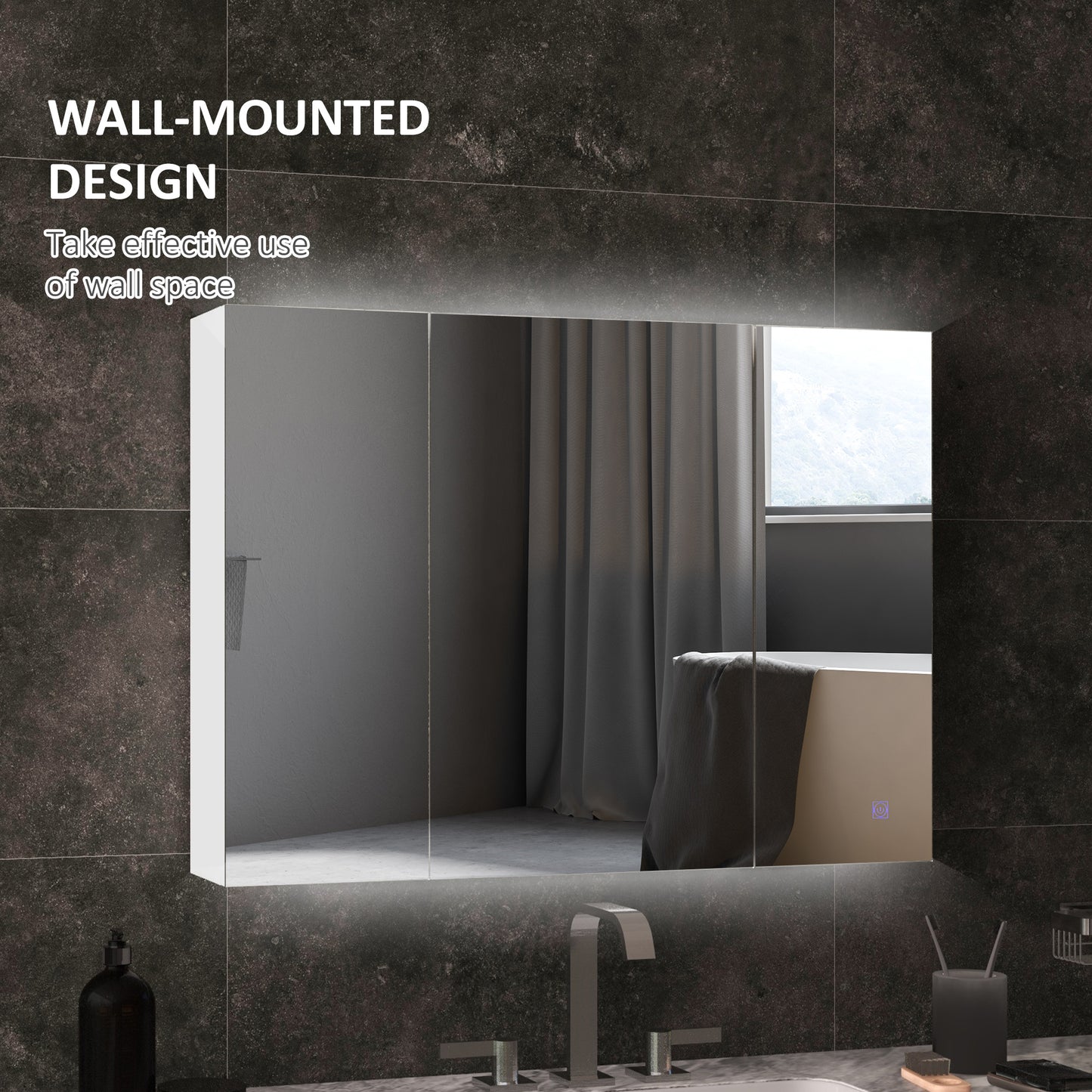 Bathroom Mirror Cabinet with Light, Bathroom Storage Cupboard with USB Charge, Adjustable Shelf, 35.5"W x 25.5"H, White