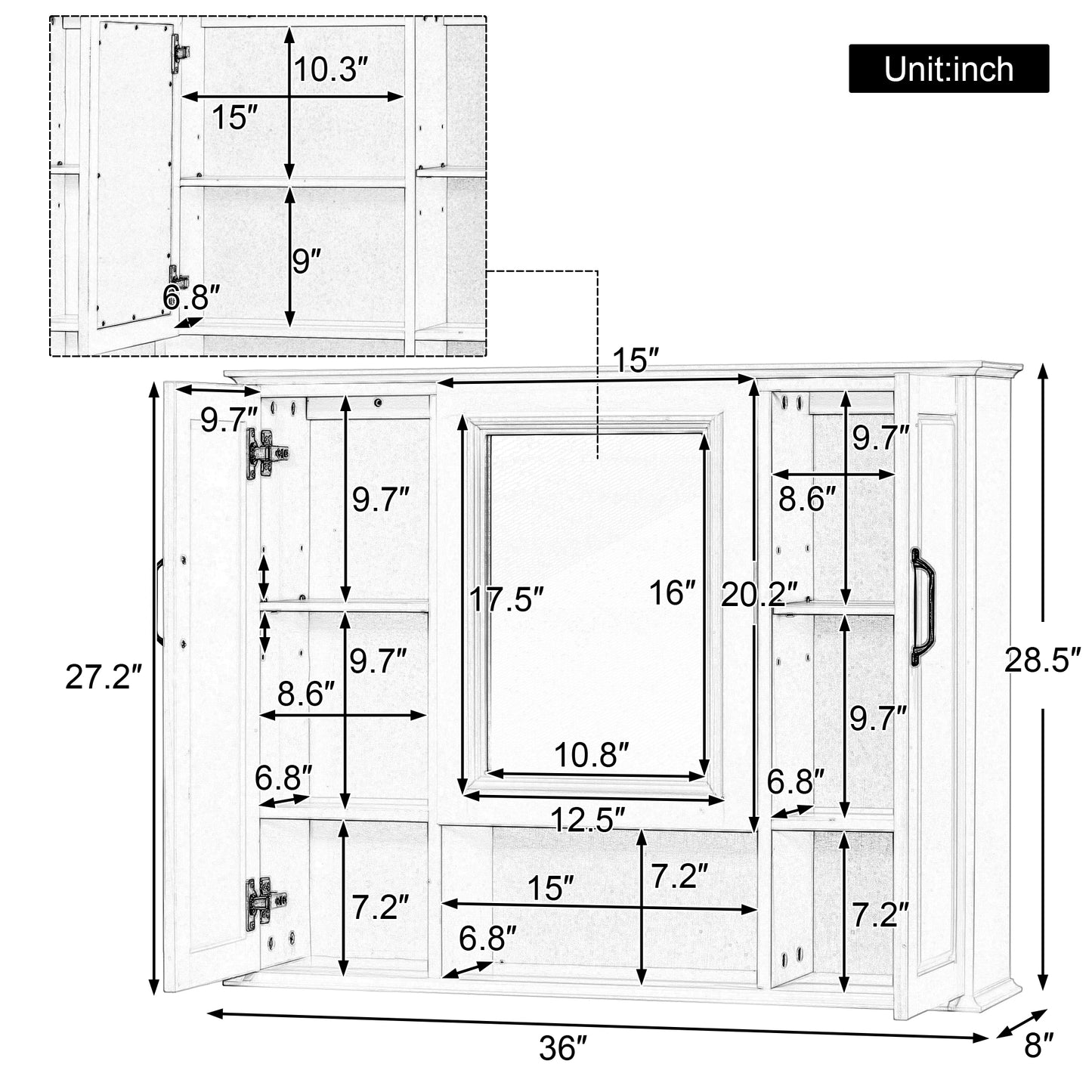 36 Medicine Cabinet, Wall Mounted Bathroom Storage Cabinet, Modern Bathroom Wall Cabinet With Mirror, Mirror Cabinet With 3 Doors Not Include Bathroom Vanity