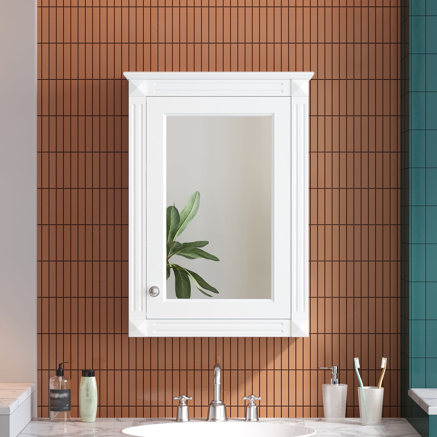 20 Wall Mounted Bathroom Storage Cabinet With Mirror, Medicine Cabinet With Height Adjustable Shelf, Over The Toilet Space Saver Cabinet