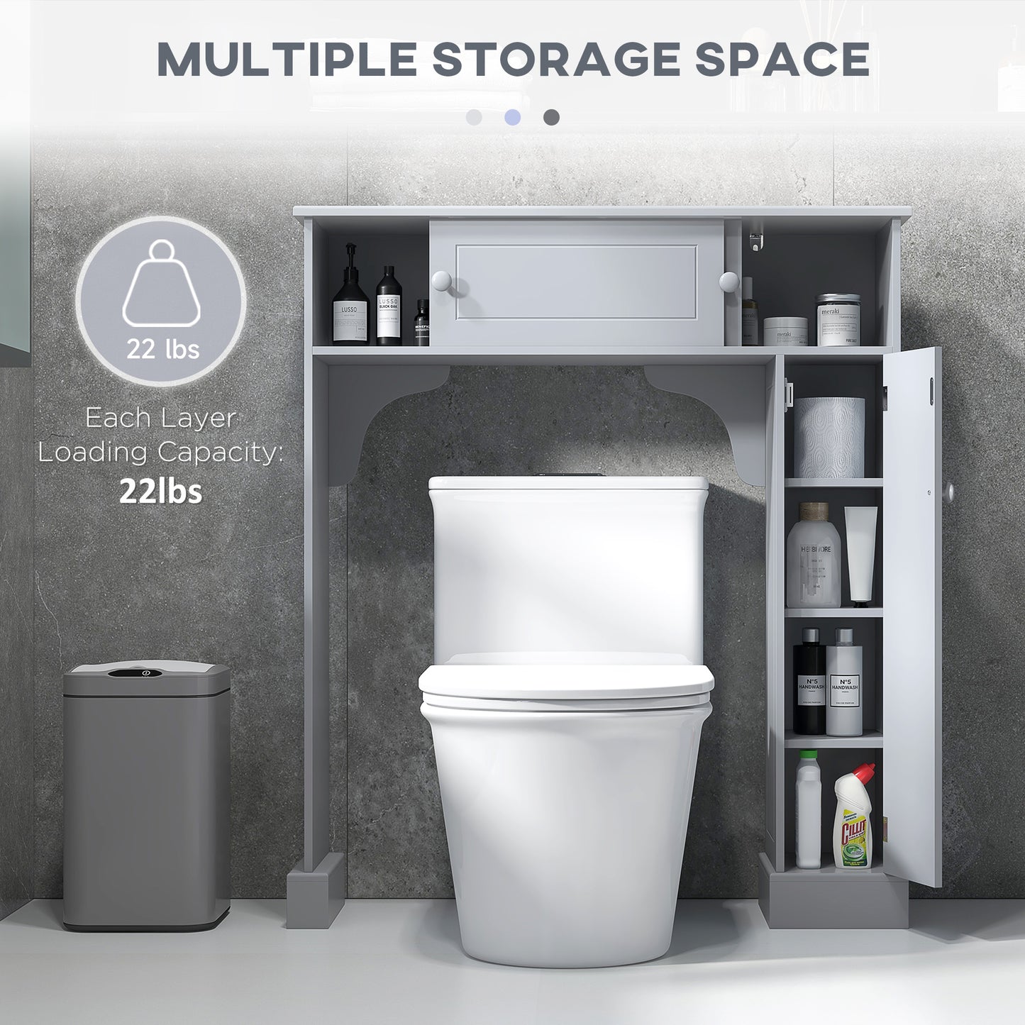 Over Toilet Bathroom Organizer, Freestanding Over the Toilet Storage Cabinet with Adjustable Shelves, Toilet Rack