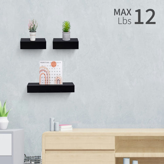 Floating Shelves  18.11 Wall Mounted Wood Shelves For Bathroom, Bedroom, Living Room, Kitchen, Hanging Shelf For Books Storage Decor With Invisible Brackets, Black