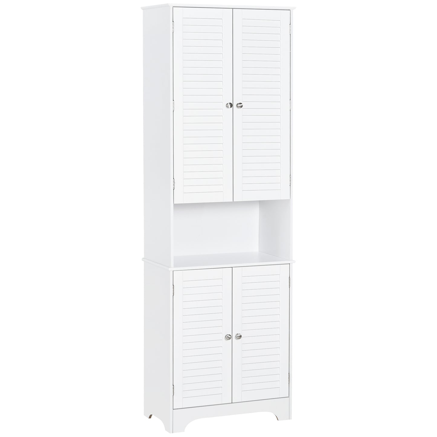 Tall Narrow Bathroom Storage Cabinet with Doors and Shelf Adjustability, Freestanding Linen Cabinet with 2 Cabinets and Countertop, White