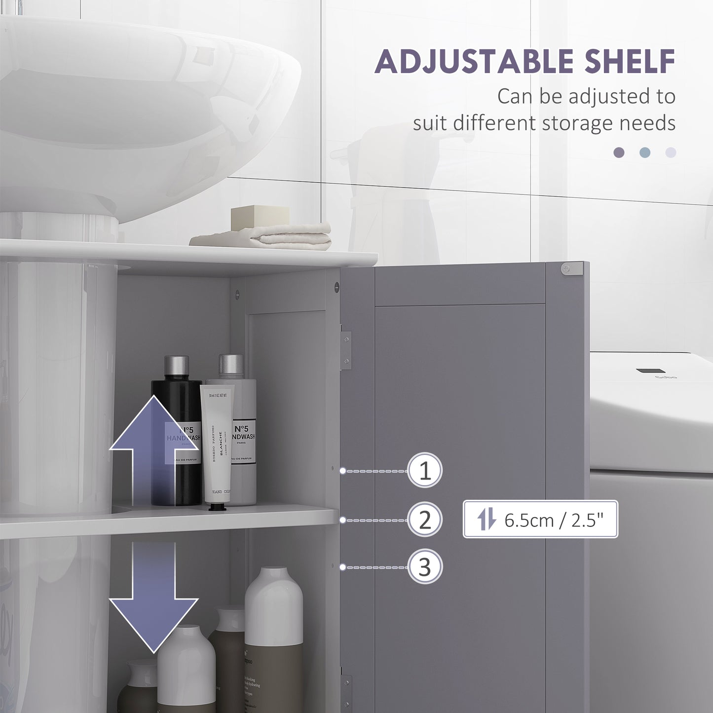Bathroom Vanities, Bathroom Sink Cabinets with U-Shape Cut-Out and Adjustable Internal Shelf, White and Gray