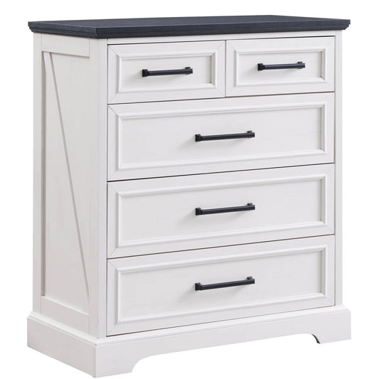 Only Do One Dropshipping Service----Country-style Five-drawer Chest Of Drawers, Black And White Contrasting Solid Wood Drawer Cabinet, Bedroom Storage And Storage Cabinet