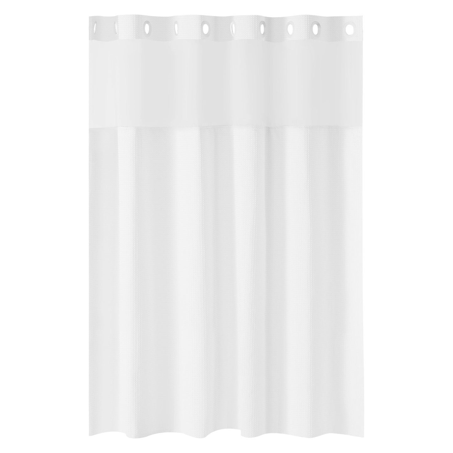 No Hook Shower Curtain, 2-in-1 Waterproof Waffle Weave Shower Curtains, 240 GSM Curtain With Snap-in Liner, See-Through Window, And Magnets, For Bathroom Showers & Bath Tubs, 74x71 In (White)