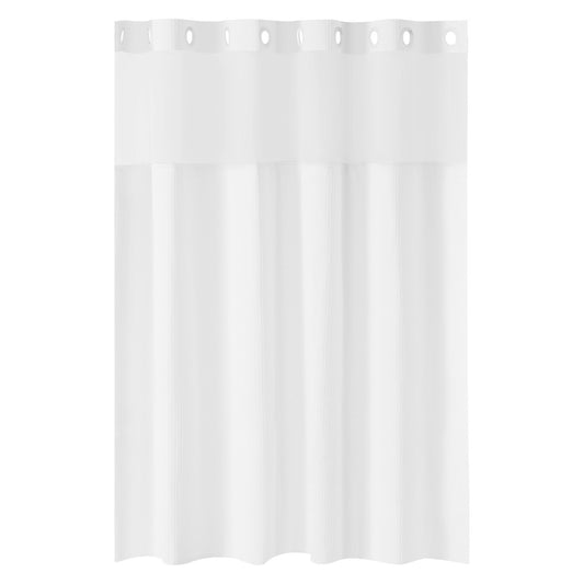 No Hook Shower Curtain, 2-in-1 Waterproof Waffle Weave Shower Curtains, 240 GSM Curtain With Snap-in Liner, See-Through Window, And Magnets, For Bathroom Showers & Bath Tubs, 74x71 In (White)
