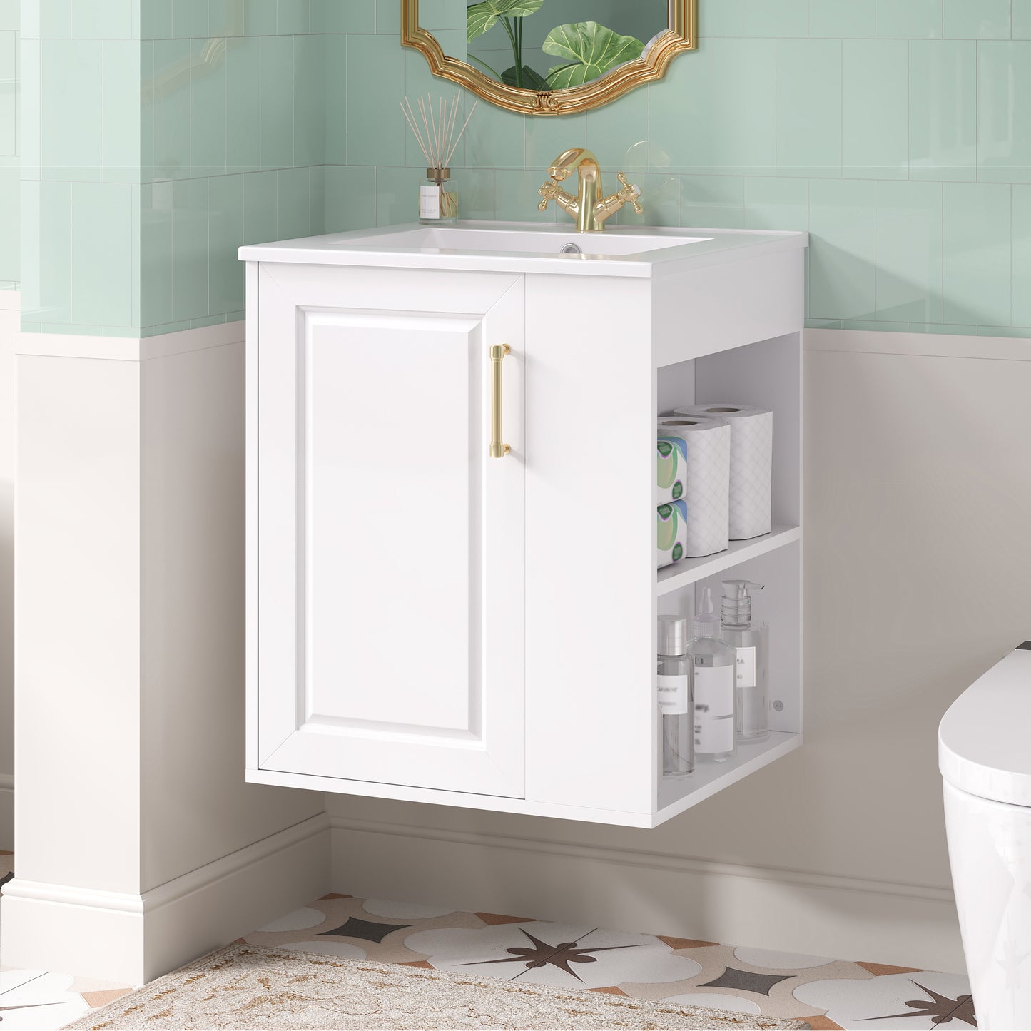 20 Wall Mounted Bathroom Cabinet With Side Cabinet Combo, Bathroom Cabinet With Soft-Closing Door, Modern Bathroom Vanity With Sink,White