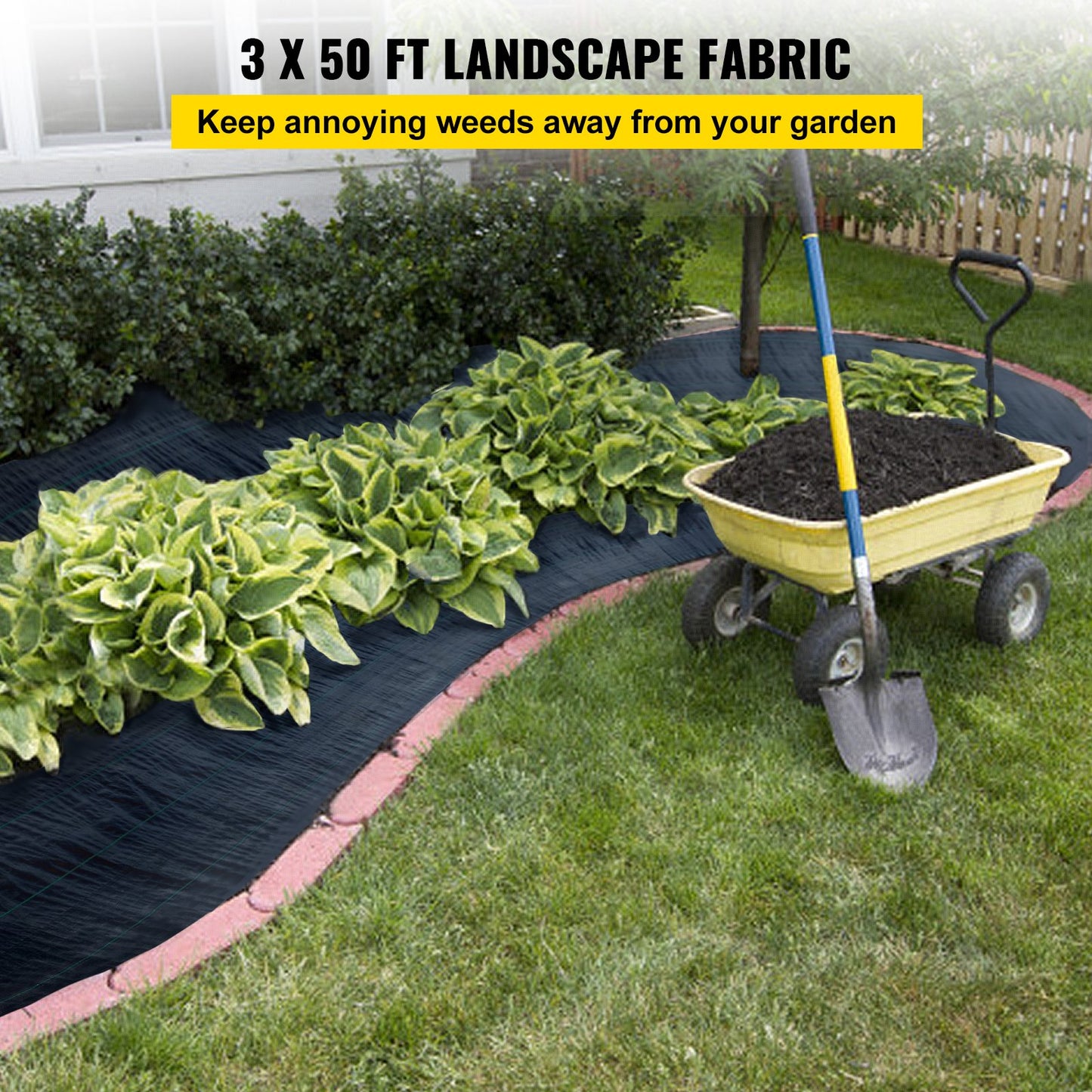 3FTx50FT Premium Weed Barrier Fabric Heavy Duty 5OZ, Woven Weed Control Fabric, High Permeability Good For Flower Bed, Geotextile Fabric For Underlayment, Polyethylene Ground Cover