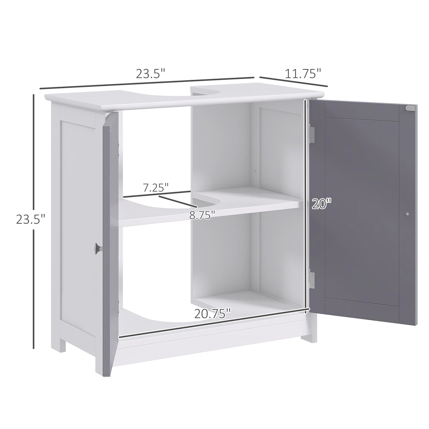 Bathroom Vanities, Bathroom Sink Cabinets with U-Shape Cut-Out and Adjustable Internal Shelf, White and Gray