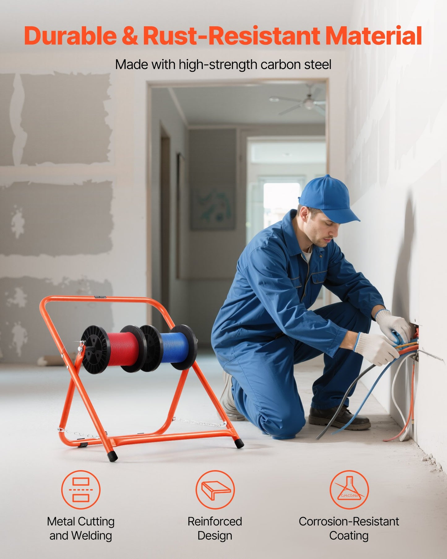 Foldable Wire Spool Rack Heavy Duty Cable Caddy For Electrical Industrial Retail