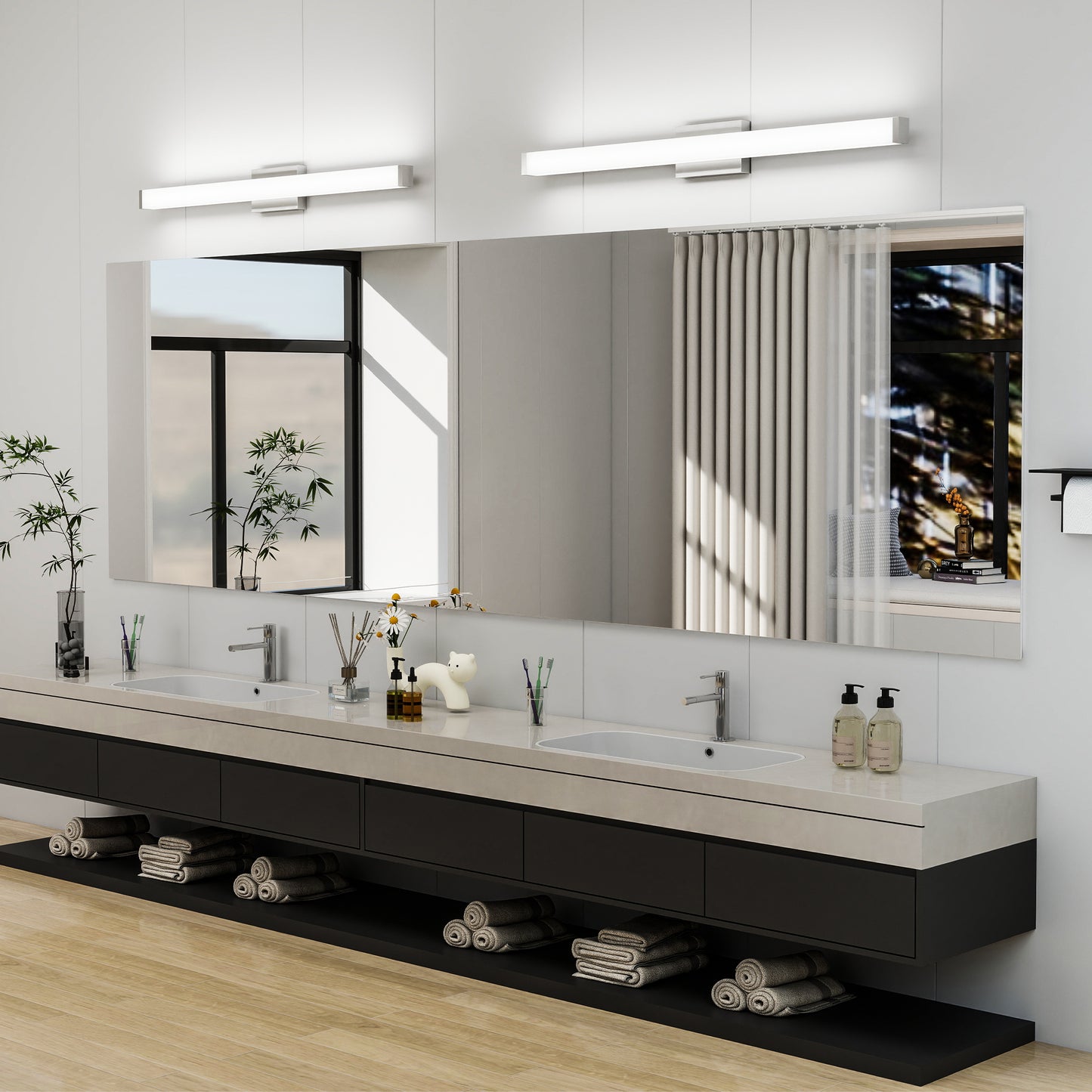 Bathroom Vanity Light Brushed Nickel Square LED 41 Inch 24W 6000K Cool White Light Wall Bar Lighting Fixtures Over Mirror -Brushed Nickel, 41in