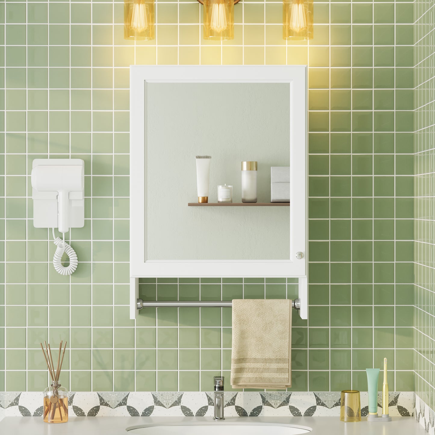 3-in-1 Bathroom Mirror Cabinet, 20-inch Wall Mounted Medicine Cabinet With Adjustable Shelf & Soft Close Door, High-Define Mirror With Storage For Bathroom Vanity