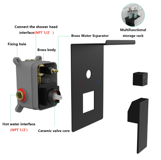 Rain Shower System With Storage Shelves Wall-mounted