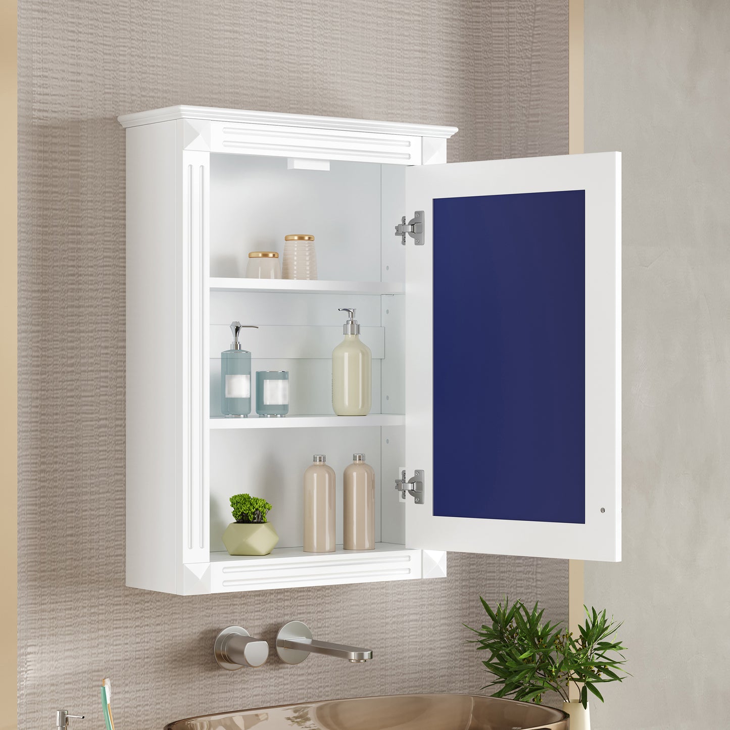 20 Wall Mounted Bathroom Storage Cabinet With Mirror, Medicine Cabinet With Height Adjustable Shelf, Over The Toilet Space Saver Cabinet