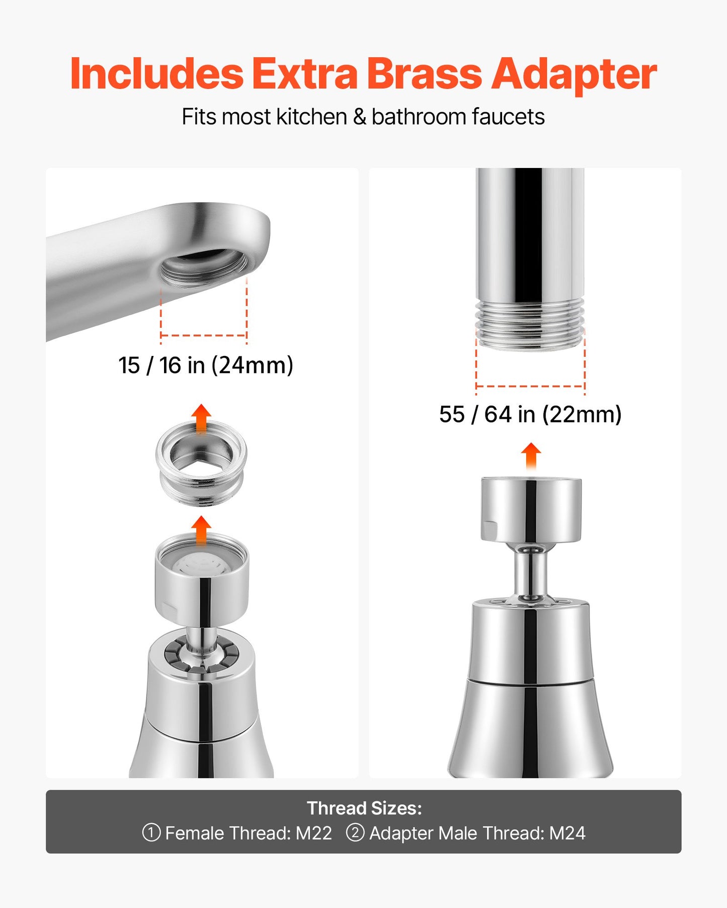 Faucet Aerator Swivel Kitchen Sink Aerator 5-Flow Sprayer Brass Adapter