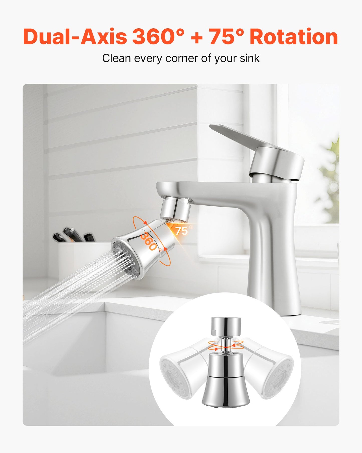 Faucet Aerator Swivel Kitchen Sink Aerator 5-Flow Sprayer Brass Adapter