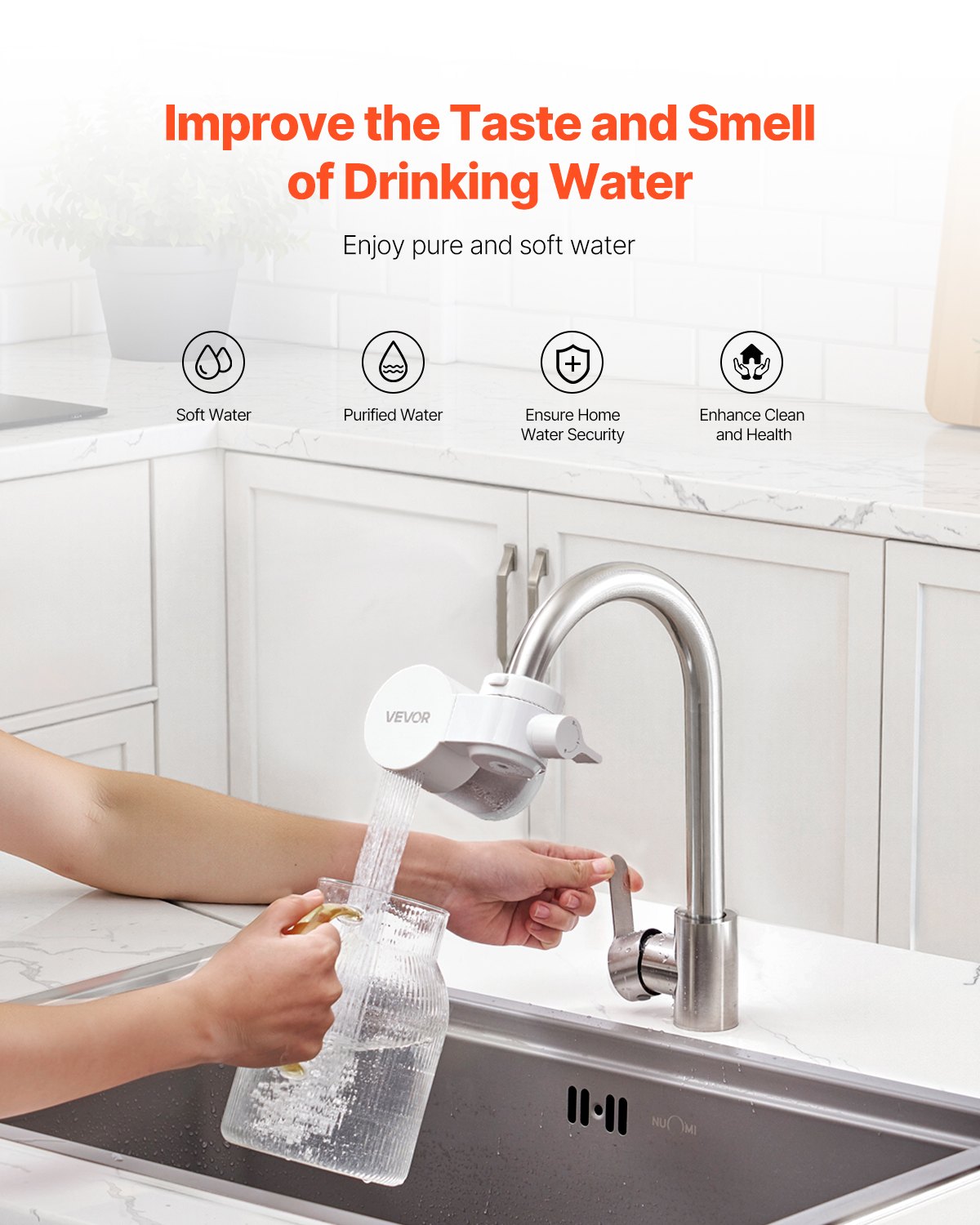 Faucet Mount Water Filters Sink Water Purifier For Kitchen White Horizontal