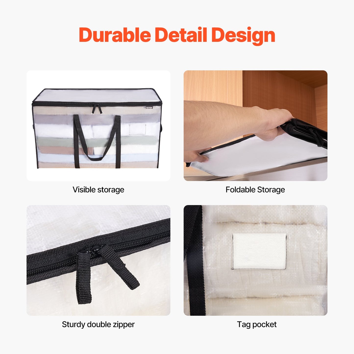 90L Large Storage Bags, 6 Pack Clothes Storage Bins, Foldable Closet Organizers Containers With Reinforced Handle, Plastic Storage Bags For Clothing, Blanket, Comforter, Bed Sheet, And Pillow