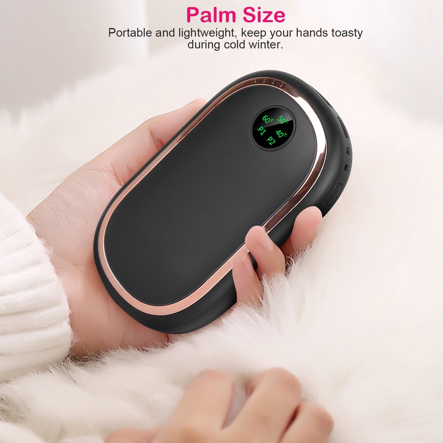 2 Colors Options -- 1Pc Rechargeable Hand Warmer Electric Hand Heater Portable Reusable Pocket Warmer Power Bank With Digital Display Sunset Light 3 Levels Double-sided Heating
