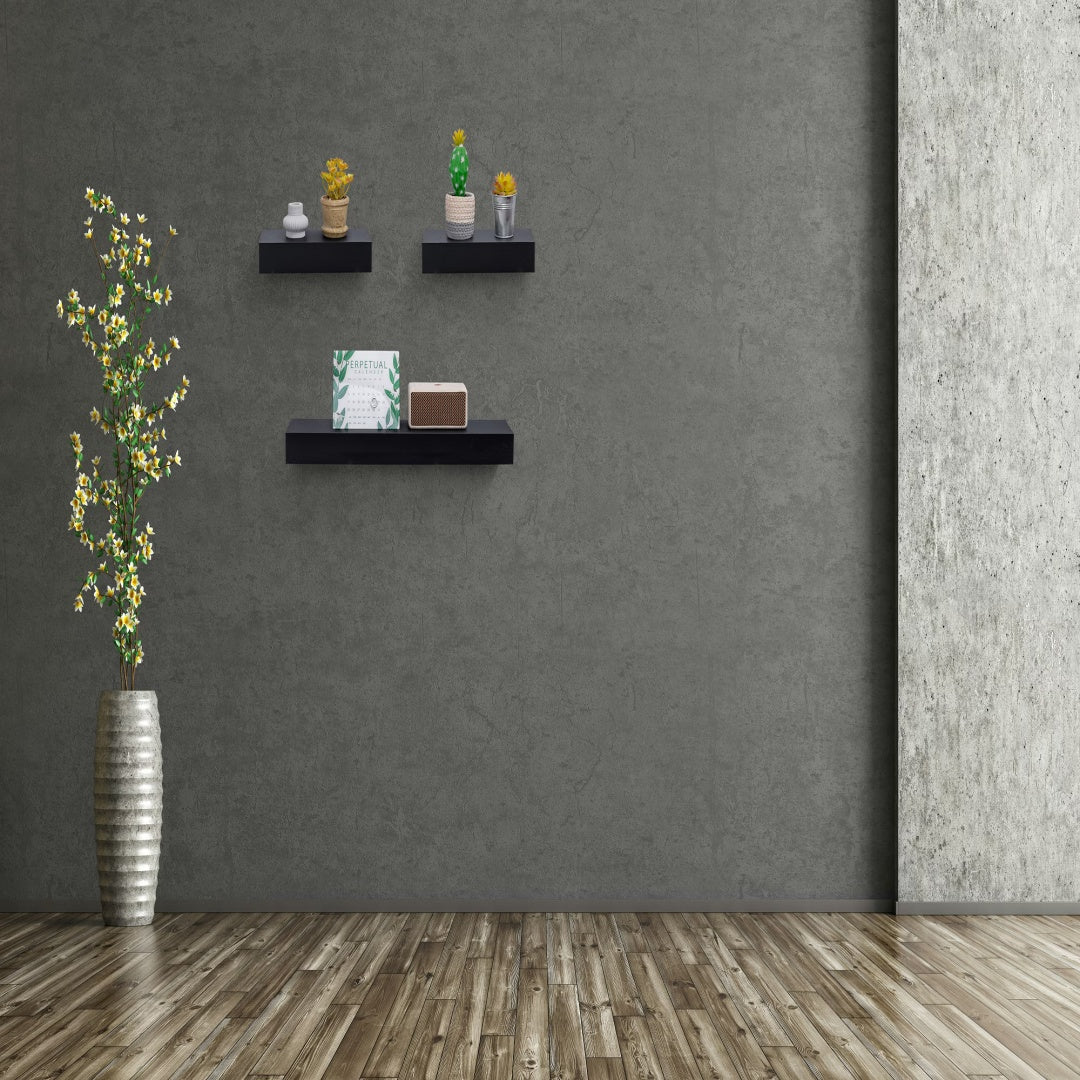 Floating Shelves  23.6 Wall Mounted Wood Shelves For Bathroom, Bedroom, Living Room, Kitchen, Hanging Shelf For Books Storage Decor With Invisible Brackets, Black