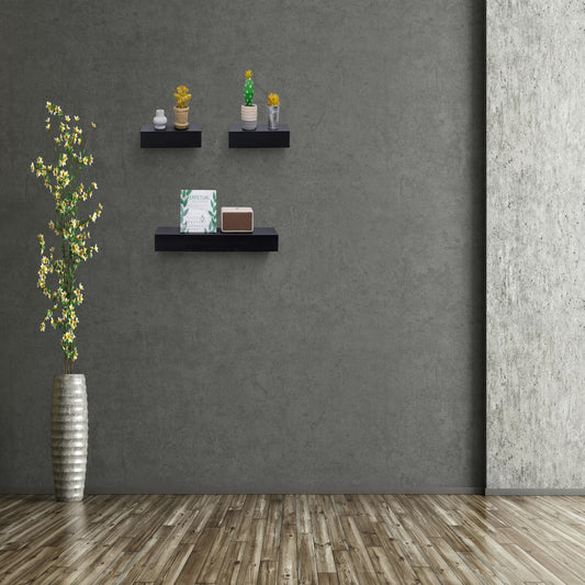 Floating Shelves  23.6 Wall Mounted Wood Shelves For Bathroom, Bedroom, Living Room, Kitchen, Hanging Shelf For Books Storage Decor With Invisible Brackets, Black