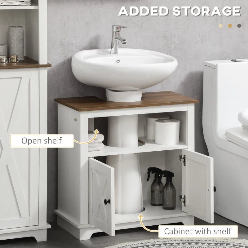 Kleankin Modern Farmhouse Bathroom Sink Cabinet, Pedestal Sink Storage Cabinet With Double Doors And Shelves, White
