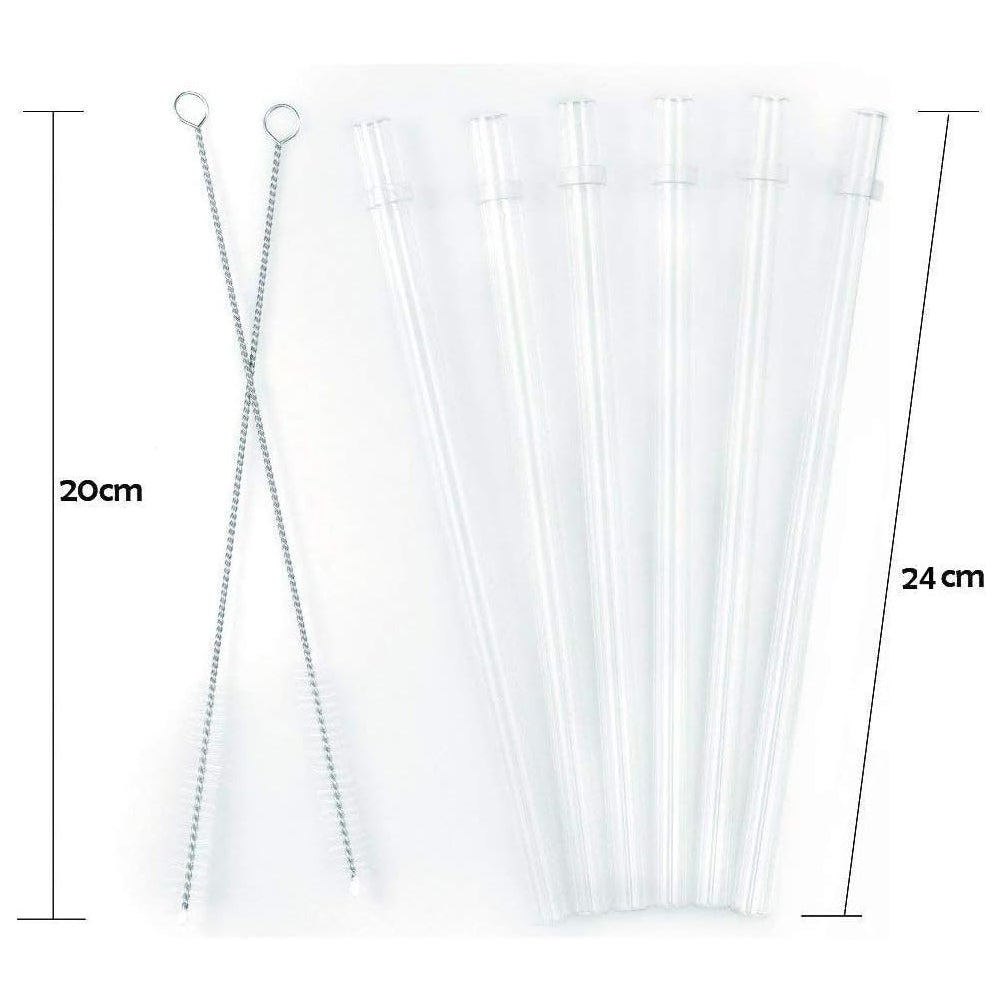 Plastic Straws, Reusable Clear Transparent Straight Drinking Straws, Set Of 6 With 2 Cleaning Brushes