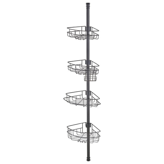 Shower Corner Caddy Tension Pole, 56" To 114" High, Multi-Functional Shower Tension Pole With Strong Load-Bearing Tray, Rust-Proof Easy-to-Install Tension Pole, Fit For Bathroom & Washroom