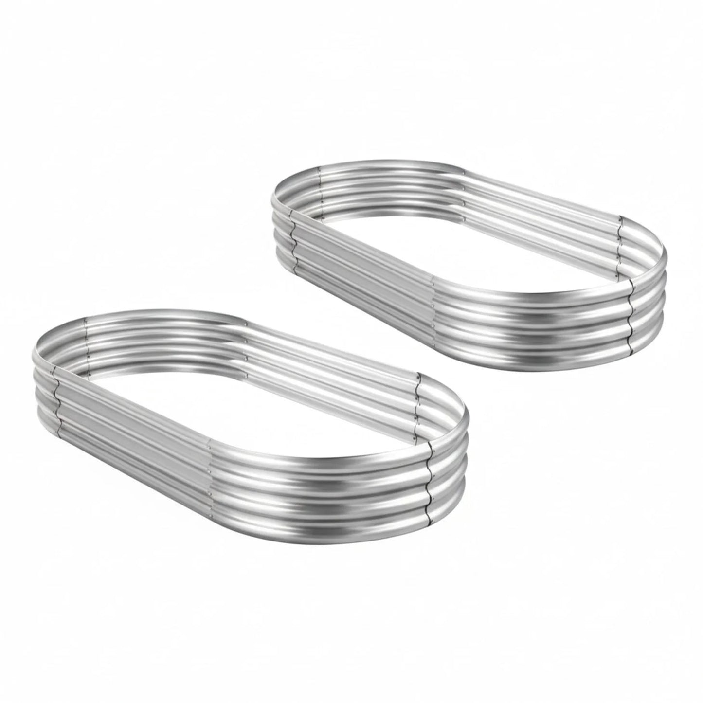 Galvanized And Elevated Garden Bed Set, Equipped With A Safety Rubber Frame And Oval Metal Planting Boxes
